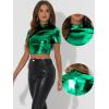 imageAllegra K Sparkle Tops for Womens Short Sleeve Mock Neck Christmas Party Metallic Crop TopGreen