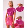 imageAllegra K Sparkle Tops for Womens Short Sleeve Mock Neck Christmas Party Metallic Crop TopHot Pink