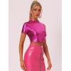 imageAllegra K Sparkle Tops for Womens Short Sleeve Mock Neck Christmas Party Metallic Crop TopHot Pink