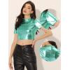 imageAllegra K Sparkle Tops for Womens Short Sleeve Mock Neck Christmas Party Metallic Crop TopMint Green