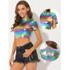 imageAllegra K Sparkle Tops for Womens Short Sleeve Mock Neck Christmas Party Metallic Crop TopMulticolor