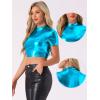 imageAllegra K Sparkle Tops for Womens Short Sleeve Mock Neck Christmas Party Metallic Crop TopPeacock Blue