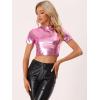 imageAllegra K Sparkle Tops for Womens Short Sleeve Mock Neck Christmas Party Metallic Crop TopPink