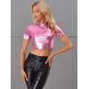 imageAllegra K Sparkle Tops for Womens Short Sleeve Mock Neck Christmas Party Metallic Crop TopPink