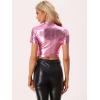 imageAllegra K Sparkle Tops for Womens Short Sleeve Mock Neck Christmas Party Metallic Crop TopPink