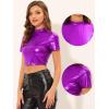 imageAllegra K Sparkle Tops for Womens Short Sleeve Mock Neck Christmas Party Metallic Crop TopPurple