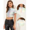 imageAllegra K Sparkle Tops for Womens Short Sleeve Mock Neck Christmas Party Metallic Crop TopSilver