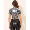 imageAllegra K Sparkle Tops for Womens Short Sleeve Mock Neck Christmas Party Metallic Crop TopSilver Grey