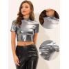 imageAllegra K Sparkle Tops for Womens Short Sleeve Mock Neck Christmas Party Metallic Crop TopSilver Grey