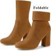 imageAllegra K Womens Stretch Round Toe Block Heel Sock Ankle BootsBrown