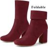 imageAllegra K Womens Stretch Round Toe Block Heel Sock Ankle BootsBurgundy