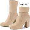 imageAllegra K Womens Stretch Round Toe Block Heel Sock Ankle BootsKhaki