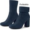 imageAllegra K Womens Stretch Round Toe Block Heel Sock Ankle BootsNavy Blue