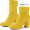 imageAllegra K Womens Stretch Round Toe Block Heel Sock Ankle BootsYellow