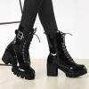 imageAllegra K Womens Zip Platform Chunky Heel Combat BootsBlack