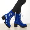 imageAllegra K Womens Zip Platform Chunky Heel Combat BootsBlue