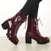 imageAllegra K Womens Zip Platform Chunky Heel Combat BootsBurgundy