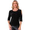 imageAllegra K Sparkle Sequin Velvet Tops for Womens Cut Out Half Sleeve Party Club Holiday BlouseBlack