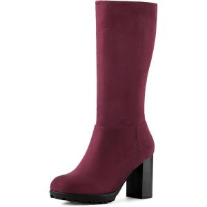 imageAllegra K Womens Mid Calf Block Heel BootsBurgundy