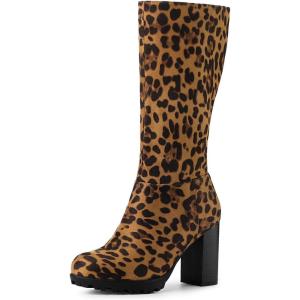 imageAllegra K Womens Mid Calf Block Heel BootsLeopard