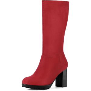 imageAllegra K Womens Mid Calf Block Heel BootsRed