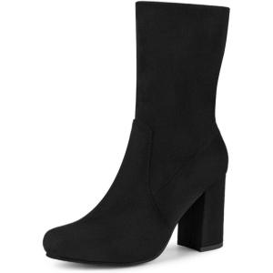 imageAllegra K Womens Stretch Round Toe Block Heel Sock Ankle BootsBlack