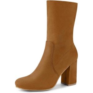 imageAllegra K Womens Stretch Round Toe Block Heel Sock Ankle BootsBrown