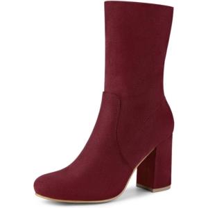 imageAllegra K Womens Stretch Round Toe Block Heel Sock Ankle BootsBurgundy