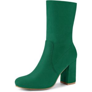 imageAllegra K Womens Stretch Round Toe Block Heel Sock Ankle BootsEmerald Green