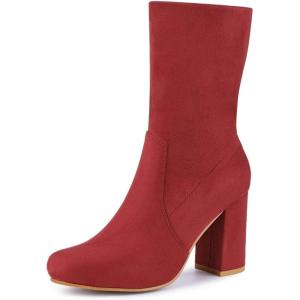 imageAllegra K Womens Stretch Round Toe Block Heel Sock Ankle BootsRed