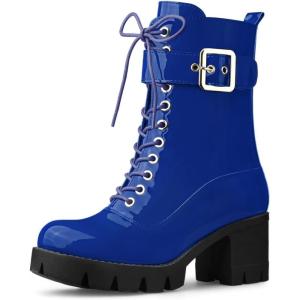 imageAllegra K Womens Zip Platform Chunky Heel Combat BootsBlue