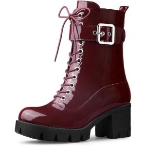 imageAllegra K Womens Zip Platform Chunky Heel Combat BootsBurgundy