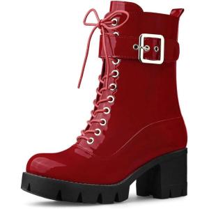 imageAllegra K Womens Zip Platform Chunky Heel Combat BootsRed