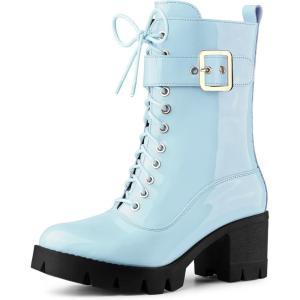 imageAllegra K Womens Zip Platform Chunky Heel Combat BootsSky Blue