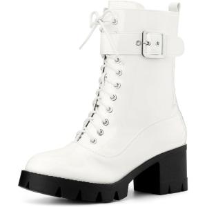 imageAllegra K Womens Zip Platform Chunky Heel Combat BootsWhite