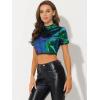 imageAllegra K Womens Sequin Crop Top Sparkle Glitter Short Sleeve Shinning T Shirt Club BlouseGreen