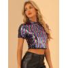 imageAllegra K Womens Sequin Crop Top Sparkle Glitter Short Sleeve Shinning T Shirt Club BlouseRainbow