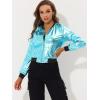 imageAllegra K Womens Sparkly Holographic Lightweight 90S Shiny Metallic Bomber JacketBlues