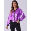 imageAllegra K Womens Sparkly Holographic Lightweight 90S Shiny Metallic Bomber JacketLight Purples