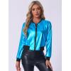 imageAllegra K Womens Sparkly Holographic Lightweight 90S Shiny Metallic Bomber JacketPeacock Blue