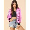 imageAllegra K Womens Sparkly Holographic Lightweight 90S Shiny Metallic Bomber JacketPink