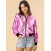 imageAllegra K Womens Sparkly Holographic Lightweight 90S Shiny Metallic Bomber JacketPink