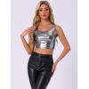 imageAllegra K Womens U Neck Sleeveless Party Clubwear Holographic Shiny Metallic Crop TopBlack Silver