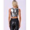 imageAllegra K Womens U Neck Sleeveless Party Clubwear Holographic Shiny Metallic Crop TopBlack Silver