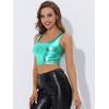 imageAllegra K Womens U Neck Sleeveless Party Clubwear Holographic Shiny Metallic Crop TopBlue Green