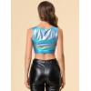 imageAllegra K Womens U Neck Sleeveless Party Clubwear Holographic Shiny Metallic Crop TopBlue Silver