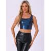 imageAllegra K Womens U Neck Sleeveless Party Clubwear Holographic Shiny Metallic Crop TopDark Blue