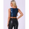 imageAllegra K Womens U Neck Sleeveless Party Clubwear Holographic Shiny Metallic Crop TopDark Blue