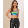 imageAllegra K Womens U Neck Sleeveless Party Clubwear Holographic Shiny Metallic Crop TopDark Purple