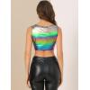 imageAllegra K Womens U Neck Sleeveless Party Clubwear Holographic Shiny Metallic Crop TopDark Purple